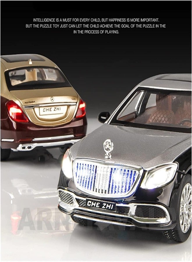 ARNIYAVALA سيارة لعبة مرسيدس بنز مايباخ S600 من أرنيافالا، بمقياس 1:24، مصنوعة من المعدن المصبوب، تعمل بنظام السحب للخلف، مناسبة للأطفال، مزودة بأبواب قابلة للفتح وإضاءة وموسيقى (ذهبي + عنابي). - Image 3